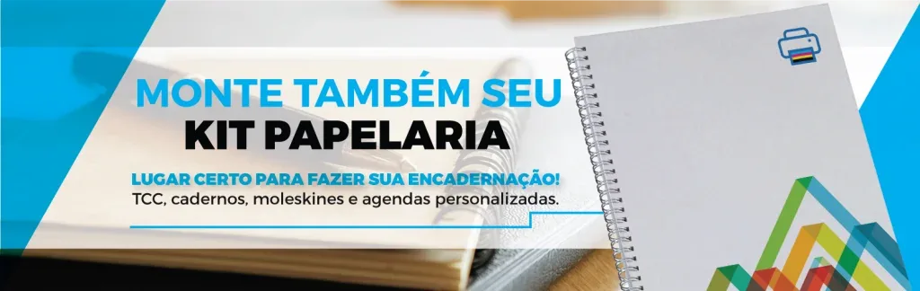 Monte também seu kit papelaria: TCC, cadernos, moleskines e agendas personalizadas