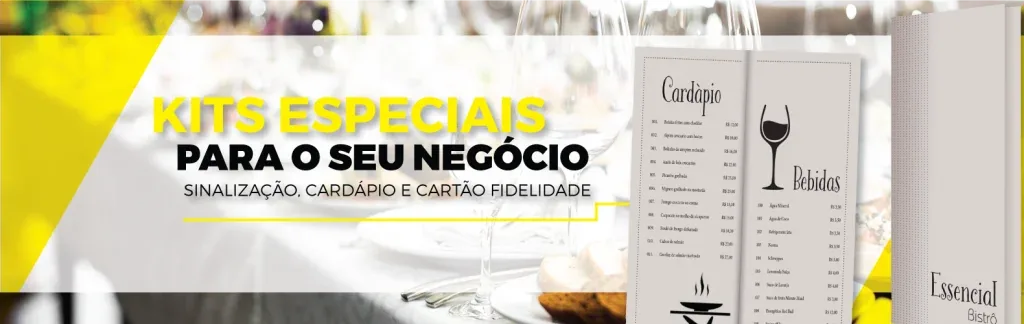 Kits especiais para o seu negócio: sinalização, cardápio e cartão fidelidade
